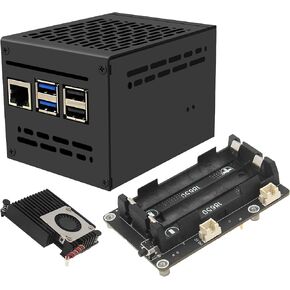 Geekworm X1200 5V UPS HAT Shield+X1200-C1 Metal Case+Active Cooler H505 for Raspberry Pi 5|Max 5.1V 5A Output|Auto Power On|Safe Shutdown|Power Loss Detection Function
