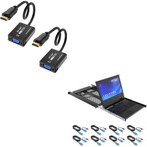 HDMI to VGA Adapter 2 Pack + 8 Port Rack Mount KVM HDMI