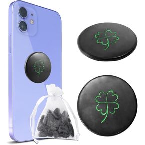 2 Pcs Shungite Sticker for Cell Phone + Raw Shungite Stones Set - 30 mm/1.18 inch Shungite Plate for Laptop Computer Four Leaf Clover