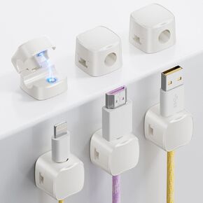 6-Pack Magnetic Cable Clips - Cell Phone Cord Holder for Nightstand, Mini Cube Cord Holder with 6 Extra Strong Adhesive Pads, USB Cable Magnetic Clip for Office Desk Phone Car Wall Home