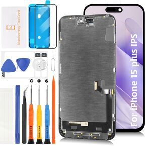incell for iPhone 15 Plus LCD Screen Replacement [Sensor Cable+Similar Size Notch] 3D Touch LCD Display Touch Digitizer Screen Assembly A2848 A3101 A3102 A3104 with Repair Tools