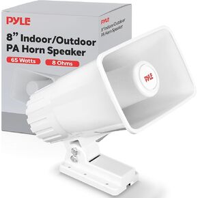 Indoor/Outdoor PA Horn Speaker - 8” Portable PA Speaker with 8 Ohms Impedance & 65 Watts Peak Power - Mounting Bracket & Hardware Included - Pyle PHSP5, White