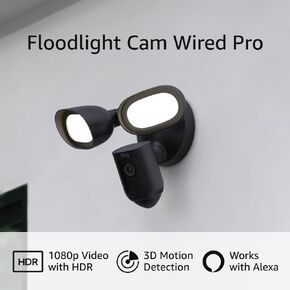 Ring Ringlight Cam Wired Pro مع منظر عين الطائر والكشف عن الحركة ثلاثية الأبعاد ، الأسود (حزمة 4)