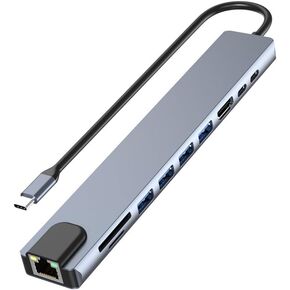 USB C Hub Multiport Adapter,10 in 1 Type-C to USB HDMI Ethernet Hub USB C Dongle for MacBook Pro/Air, iPad Pro,Dell with 4K@60Hz HDMI+Ethernet+4USB+1USB-C Data Port+SD/TF Card Reader+100W PD (Grey)