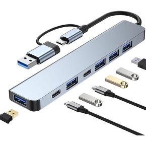 USB C Hub 7 in 1 Multiport Adapter, with USB 3.0, USB 2.0 Type-C Data PD Charging Ports for Laptop, PC, Desktop and Other Type C Devices