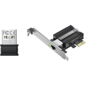 BrosTrend 5Gb PCIe Network Card, PCIe Ethernet Card w/Extra Low-Profile, PCI Express NIC + AX300 Nano USB WiFi 6 Adapter for Desktop PC Laptop, Portable WiFi USB 2.4GHz, WiFi Dongle for Windows 11~7