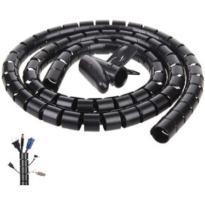Barelove Black Spiral Winding Cable Management Pipe Wire Wrap Line Coiled Tube, Flexible Cord Covered Protective Bundler Sleeve Hose for Office, Computer, TV, and Car (Length 10ft- Dia 1.1inch)