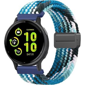 Braided Nylon Band Compatible With Garmin Vivoactive 5/Vivoactive 3 Watch Bands, 20mm Soft Stretchy Replacement Strap for Garmin Venu/Venu Sq/Vivomove/Forerunner 55/158/165/245/645
