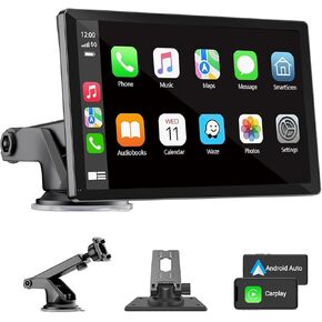 9 Inch Portable Carplay Screen for Car,Wireless Carplay & Android Auto Touch Screen,Car Audio Receivers with Bluetooth,Mirror Link,Siri,GPS Navigation,Voice Control