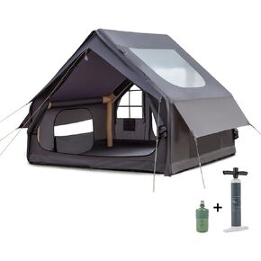 Inflatable Camping Tent for 6-8 Person, with Electric Air Pump, 4 Season Waterproof Windproof, Clear Skylight & 420D Oxford Waterproof, Air Tent with Mesh Windows/Doors