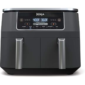 Ninja DZ201BK Foodi 6-in-1 2-Basket Air Fryer with DualZone Technology, 8-Quart Capacity (Black Stainless) (Renewed)