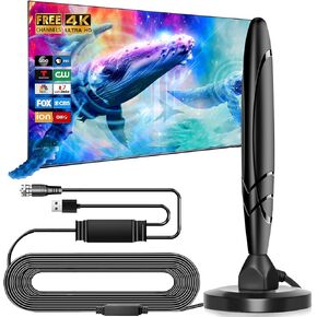 هوائي تلفزيون ، 2025 هوائي رقمي داخلي/خارجي ذكي HD للقنوات المحلية ، TVS-HDTV مع 20ft Coax 800+ Miles Range 360 ​​° 4K 1080p مع داعم الإشارة