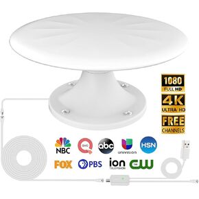 RV TV Antenna for Smart TV Outdoor, 720° Long Range Omni Directional Reception Digital HD Antenna Signal, with Super Signal Booster, 35ft HDTV Cable, for RV/Camping/Attic/Truck/Boat. (White01)
