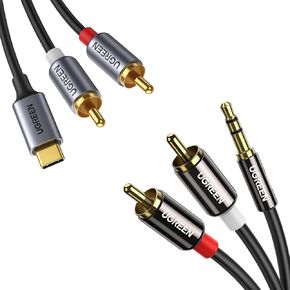 UGREEN 3.5mm to RCA Cable, 6.6FT RCA Male to Aux Audio Adapter HiFi Sound Headphone Jack Adapter Bundle with USB C to RCA Audio Cable Type C to 2RCA Male Jack Plug Adapter Car Auxiliary Stereo Speaker