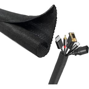Jdtccable Dog Cat Cord Protector 10ft - 1/2inch, Flexible Cable Sleeve for Easy Cord Management, Protects Cables from Pets Chewing, Ideal for USB, Power, Audio and Video Cords - Black