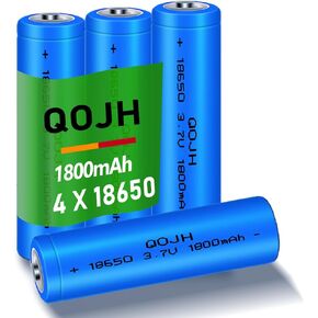 3.7V Lithium Ion Battery 18650 Bratefible Flashlible Battery سعة حقيقية 1800 مللي أمبير في الساعة 2PACK للمصابيح الأمامية ، والأضواء الشمسية ، وأدوات التحكم عن بُعد ، وزر المراوح الصغيرة (الأزرق) (الأزرق)