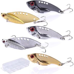 Blade Bait Fishing Lures for Bass Fishing, 5PCS Metal Blade Baits with Box for Freshwater & Saltwater, Blade Bait Walleye Fishing Lures for Bass Fishing Lures for Bass Walleye Trout