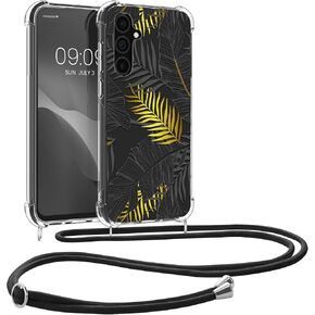 kwmobile Crossbody Case Compatible with Samsung Galaxy S23 FE Case Strap - Cherry Blossoms Pink/Dark Brown/Transparent