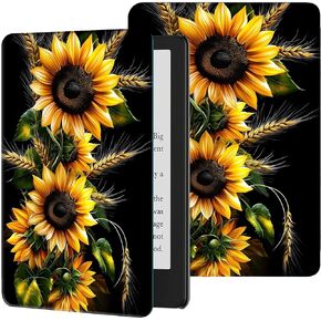 Case for 7" All-New Kindle Paperwhite (12th Generation, 2024) and Kindle Colorsoft Signature Edition Slim Lightweight PU Leather Adjustable Smart Shell Cover with Auto Wake/Sleep, Sunflowers Plant