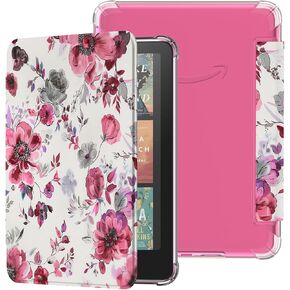 غطاء حالة Famavala لـ 7 "Kindle Paperwhite Signature Edition الجيل الثاني عشر وإصدار Kindle Colorsoft 1st Gen 2024 ، متوافق مع شاحن LG/Samsung اللاسلكي (Rose Floral)