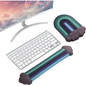 Silicone Gel Cloud Keyboard Wrist Rest Rainbow Mouse Pad with Wrist Rest for Computer Keyboard and Mouse Pad Set PU Base Cute Ergonomic White Cloud Wrist Pad Support for Gaming Desk Laptop Home Office