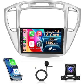 8Core 6G+128G Rimoody Car Radio for Toyota Highlander 2000 2001 2002 2003 2004 2005 2006 2007, Android 13 Car Stereo Carplay Android auto DSP Mirror Link GPS WiFi 9 Inch Touchscreen BT FM Camera