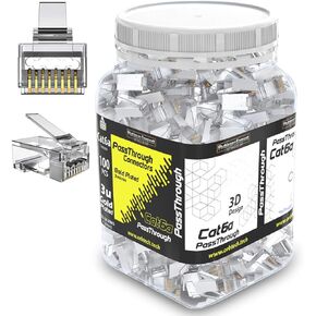 Platinum Connect Cat6 passthrough rj45 connectors, 100 PCS Jar, Gold Plated 3 Micron 3u for HIGH Speed Data Transmission (CAT6/100 PCS)