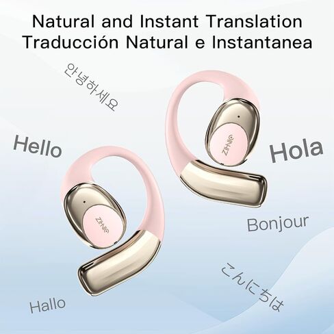 ZIHNIC Wireless 4-Mode AI-Translation Earphones - Real-Time Language Translation, Comfortable Ear Hooks, IPX5 Waterproof, Compatible with Phone, Android Phone-Pink in Saudi Arabia