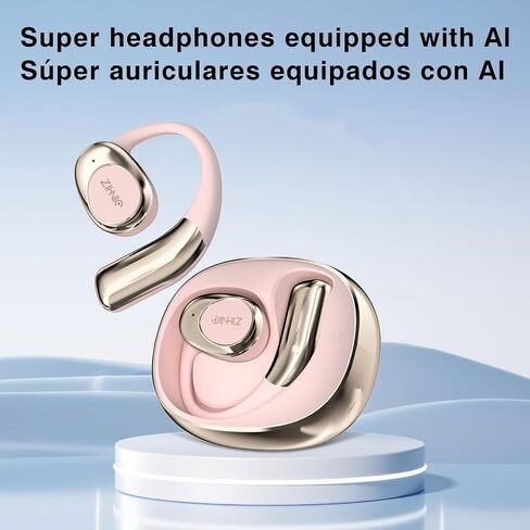 ZIHNIC Wireless 4-Mode AI-Translation Earphones - Real-Time Language Translation, Comfortable Ear Hooks, IPX5 Waterproof, Compatible with Phone, Android Phone-Pink in Saudi Arabia