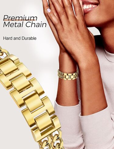 JR.DM Gold Watch Bands for Women Compatible with Fitbit Versa 4/Versa 3/Fitbit Sense 2/Sense Band Adjustable Metal Strap Cowboy Steel Chain Bracelet in Saudi Arabia