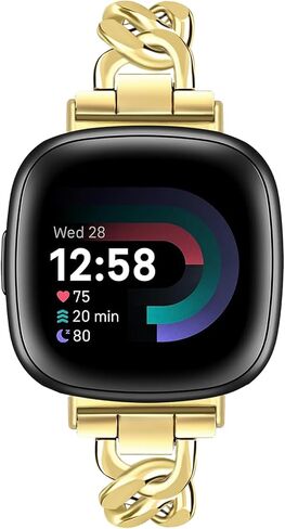 JR.DM Gold Watch Bands for Women Compatible with Fitbit Versa 4/Versa 3/Fitbit Sense 2/Sense Band Adjustable Metal Strap Cowboy Steel Chain Bracelet in Saudi Arabia