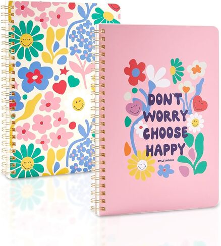 Kaco Pack 2 Cute Mini Spiral Notebooks, Set of 2 For Women, 8.2'' x 5.9'' Hardcover Journal 120 x 2 Lined Pages with Pocket and Sticker in Saudi Arabia