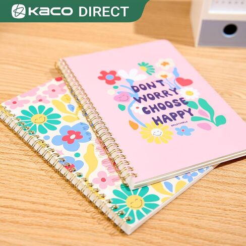 Kaco Pack 2 Cute Mini Spiral Notebooks, Set of 2 For Women, 8.2'' x 5.9'' Hardcover Journal 120 x 2 Lined Pages with Pocket and Sticker in Saudi Arabia