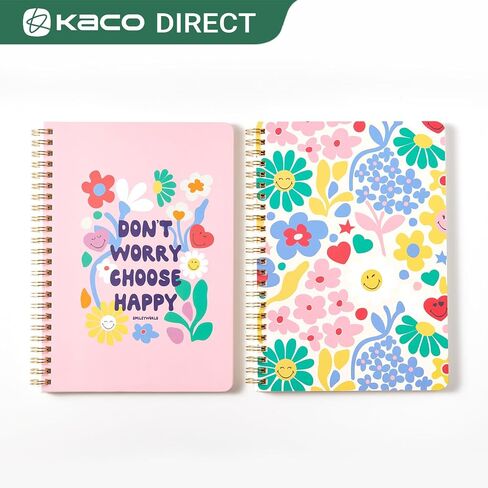 Kaco Pack 2 Cute Mini Spiral Notebooks, Set of 2 For Women, 8.2'' x 5.9'' Hardcover Journal 120 x 2 Lined Pages with Pocket and Sticker in Saudi Arabia