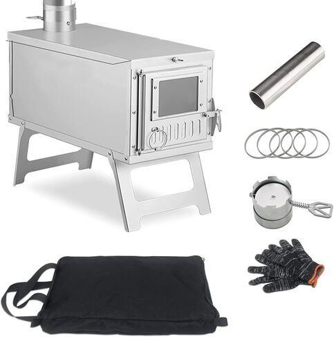 Ultralight Camping Stove Portable Wood Burning Stove for Tent, Camping, Outdoor Cooking, Hunting, Ice Fishing, 16.6 IN Outdoor Wood Stove with 8.2ft Foldable Chimney in Saudi Arabia