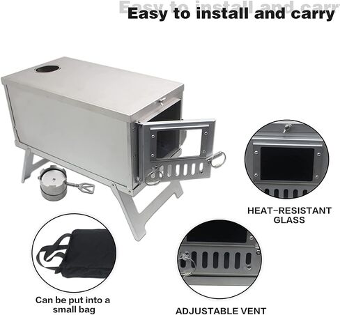Ultralight Camping Stove Portable Wood Burning Stove for Tent, Camping, Outdoor Cooking, Hunting, Ice Fishing, 16.6 IN Outdoor Wood Stove with 8.2ft Foldable Chimney in Saudi Arabia