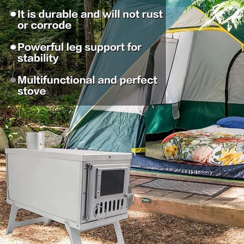 Ultralight Camping Stove Portable Wood Burning Stove for Tent, Camping, Outdoor Cooking, Hunting, Ice Fishing, 16.6 IN Outdoor Wood Stove with 8.2ft Foldable Chimney in Saudi Arabia
