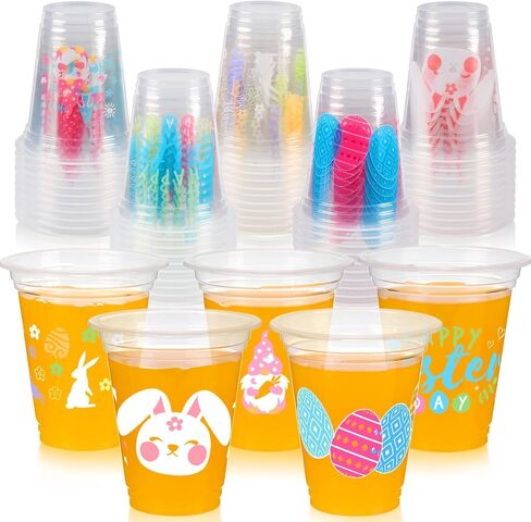 GuassLee St Patrick’s Day Disposable Cups - 50pcs 12oz St Patrick’s Day Disposable Clear Plastic Cups with 5 Styled Lucky Clover for Kids Adults Cold Drink Snacks Saint Patrick Party Favors Supplies in Kuwait