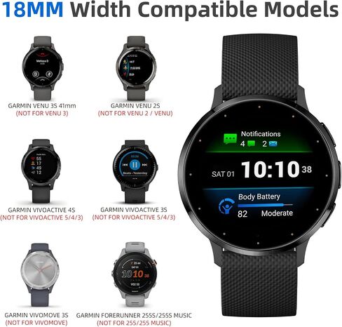Geak 18mm Watch Band متوافق مع Garmin Vivoactive 4S /3S /Venu 2S /Venu 3S /Vivomove 3S ، 22 مم فرقة ساعة متوافقة مع Garmin Venu 3 /Venu 2 /Vivoactive 4 45mm /Forerunner 265/255 نساء الرجال in Saudi Arabia