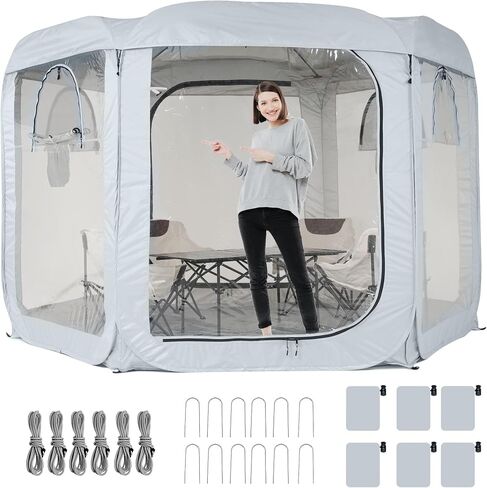 Porayhut Pop up Bubble Tent Screen House 10’X10’Large Camping Sun Shelter,Weather and Cold Proof Pod with Detachable Sunshade Cloth,Waterproof Floor,2 Zipper Doors & 4 Mesh Breathable Windows in Saudi Arabia