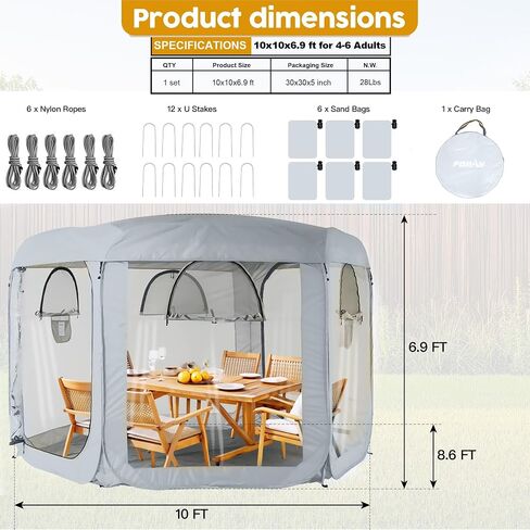 Porayhut Pop up Bubble Tent Screen House 10’X10’Large Camping Sun Shelter,Weather and Cold Proof Pod with Detachable Sunshade Cloth,Waterproof Floor,2 Zipper Doors & 4 Mesh Breathable Windows in Saudi Arabia
