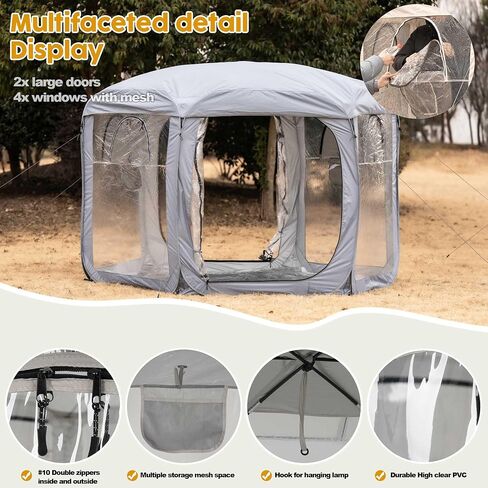 Porayhut Pop up Bubble Tent Screen House 10’X10’Large Camping Sun Shelter,Weather and Cold Proof Pod with Detachable Sunshade Cloth,Waterproof Floor,2 Zipper Doors & 4 Mesh Breathable Windows in Saudi Arabia