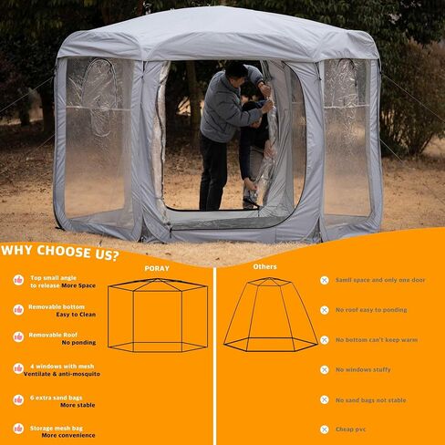 Porayhut Pop up Bubble Tent Screen House 10’X10’Large Camping Sun Shelter,Weather and Cold Proof Pod with Detachable Sunshade Cloth,Waterproof Floor,2 Zipper Doors & 4 Mesh Breathable Windows in Saudi Arabia