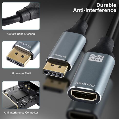 DisplayPort to HDMI Adapter 8K, Uni-Directional DP 1.4 to HDMI 2.1 Screen (Male to Female) Cable Support 8K@60Hz/4K@120Hz Display for HP, Dell, AMD, NVDIA, (Not Compatible with PS5), 10.2" in Saudi Arabia