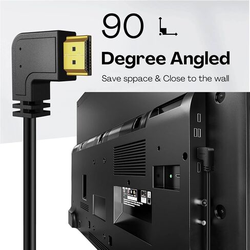 TNP HDMI Cable Left Angle 90 Degree (10FT) - High Speed HDMI 2.0 Cord, Supports UHD 4K 60hz 2K 2160p Full HD 1080p Quad HD 1440p 3D ARC/eARC Ethernet for Xbox One X/S PS 4 Pro/Slim/Apple TV 4K in Kuwait