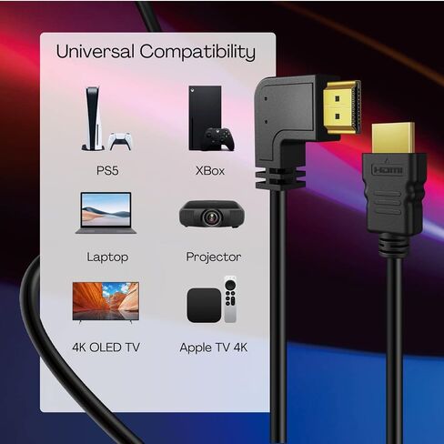 TNP HDMI Cable Left Angle 90 Degree (10FT) - High Speed HDMI 2.0 Cord, Supports UHD 4K 60hz 2K 2160p Full HD 1080p Quad HD 1440p 3D ARC/eARC Ethernet for Xbox One X/S PS 4 Pro/Slim/Apple TV 4K in Kuwait