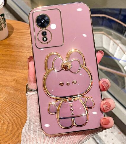 for Oneplus Nord N30 5G Case Cute with Hidden Mirror Stand,Nord N30 Phone Case Rabbit Design with Camera Protection,Plating Soft Silicone Girly Case for Oneplus N30 for Women Girls Black in Saudi Arabia