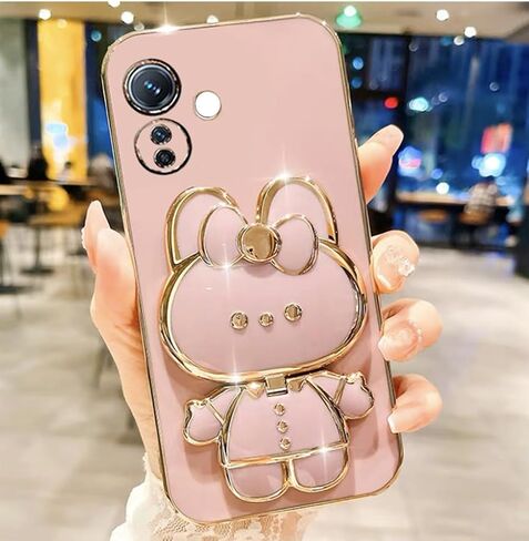 for Oneplus Nord N30 5G Case Cute with Hidden Mirror Stand,Nord N30 Phone Case Rabbit Design with Camera Protection,Plating Soft Silicone Girly Case for Oneplus N30 for Women Girls Black in Saudi Arabia