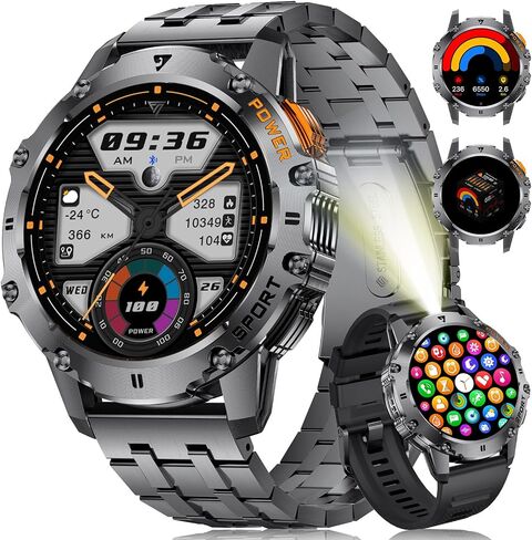 Military Smart Watch for Men with Flashlight/5ATM Waterproof,1.43'' AMOLED Tactical Smartwatch with 500mAh Battery,110+ Sport Modes Fitness Tracker Smart Watch for Android iOS (Answer/Make Call) in Saudi Arabia