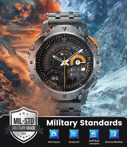 Military Smart Watch for Men with Flashlight/5ATM Waterproof,1.43'' AMOLED Tactical Smartwatch with 500mAh Battery,110+ Sport Modes Fitness Tracker Smart Watch for Android iOS (Answer/Make Call) in Saudi Arabia